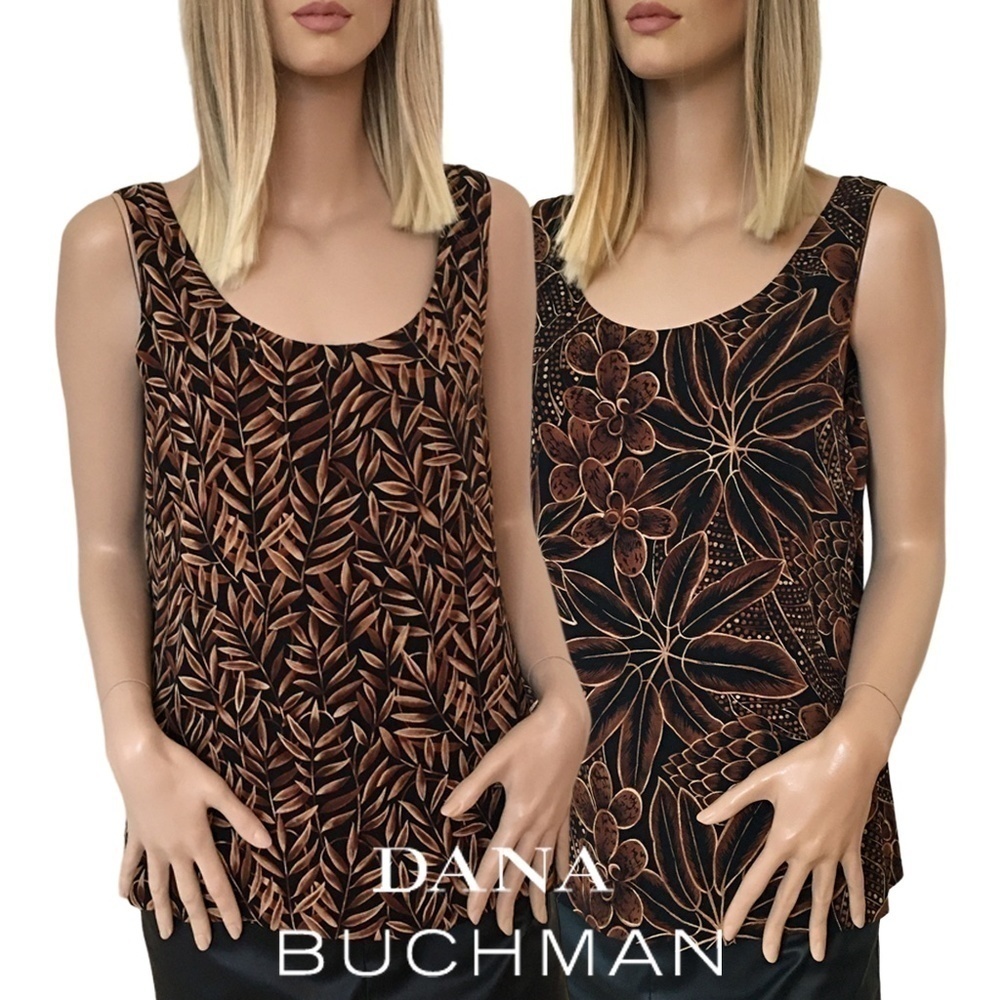 Dana Buchman Blouse Top Tank 100% Silk Reversible Sleeveless Floral Aztec